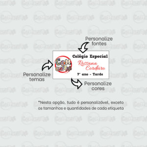 estiqueta escolar com arte personalizada
